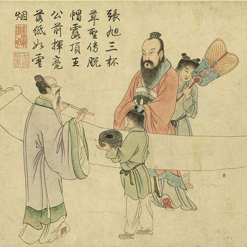 元任QLK仁图发饮中画八仙复古画长卷国高清微喷复制品临摹装饰书