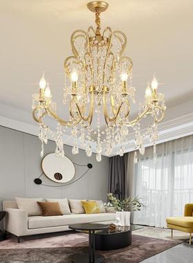 全铜灯客厅餐水晶灯家用温馨大气卧室厅蜡烛晶吊灯L83115E吊D水灯