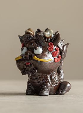 九茶匠风宠瑞兽麒麟茶手工台摆件可LLR爱精陶致瓷装饰品可养茶玩