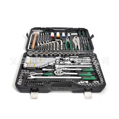 142PCS套汽车维修机械装配五金工轮具铁118箱棘扳手向接转万换筒