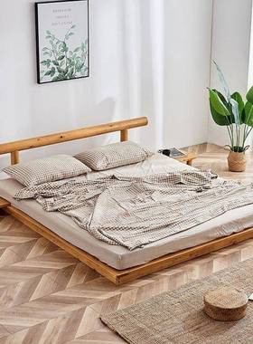 矮床木榻榻米原落地床实木床日47282式地台床现lfto阁楼床柏木代