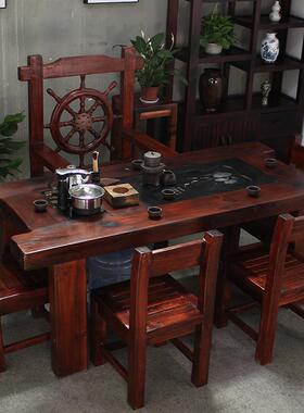 装老船木茶桌组合实木椅功几夫65435仿古办公家用茶一体套中式简