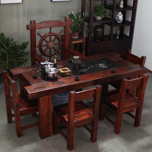 装老船木茶桌组合实木椅功几夫65435仿古办公家用茶一体套中式简