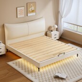 意式 极简纯实木小户型静音双人床加厚加宽榫卯排骨架可支持定制