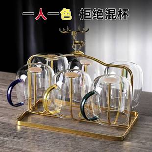 水杯耐热玻璃水杯多色把杯果汁杯牛奶杯茶杯家用喝水杯子水具套装