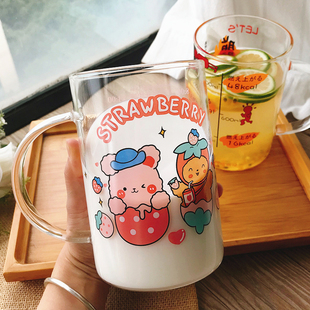 创意超大号玻璃杯带盖大容量耐热泡茶1000ml卡通学生办公室水杯子