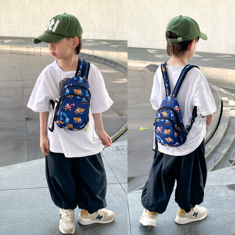 男童多功能小背包防水轻便卡通挖掘机小学生旅游外出背包斜挎胸包