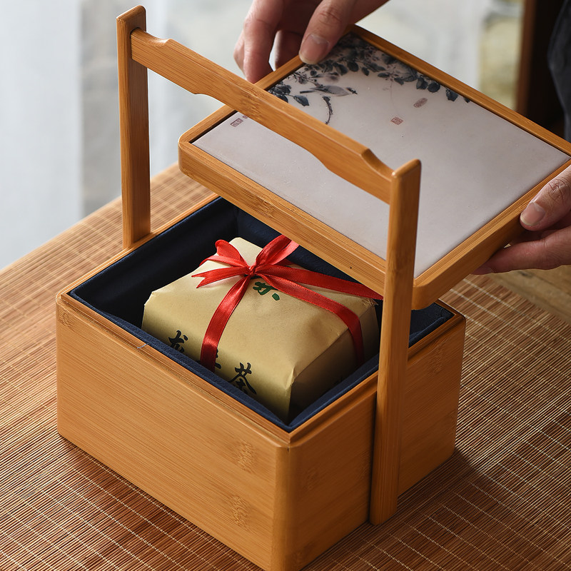 2022竹盒高档明前龙井方包茶叶包装盒空礼盒绿茶龙井茶礼盒装空盒