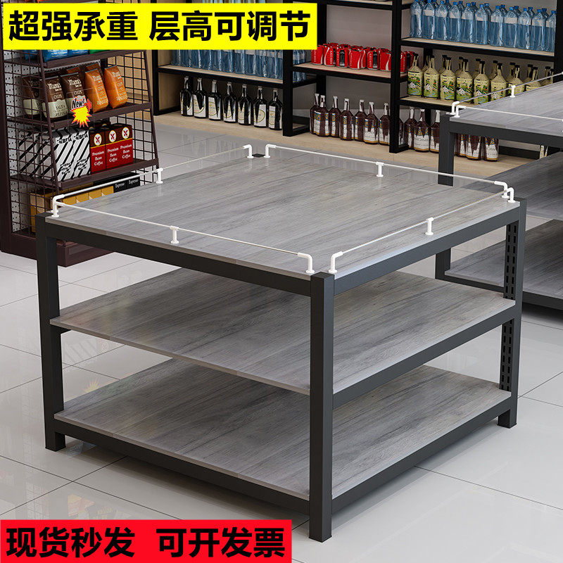 超市堆头货架食用粮油钢木三层牛奶堆饮料促销台便利店地堆展示架