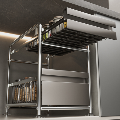 厨房抽拉式置物架橱柜内分层收纳拉篮多功能神器下水槽抽屉储物架