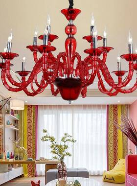 红欧式色水晶灯喜工庆178婚房t卧室餐厅灯创意酒店程kv包间走廊吊