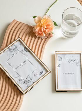 框ZQ10约寸相框简白色金属相长方形装饰摆台卧室美式轻奢F76TT69M