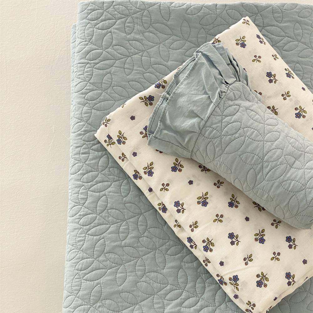 花田园风双层纱小碎花被套与水洗YYG棉床盖混搭绗夹棉缝边床盖四