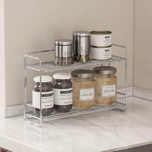 高档品不锈钢转角调料置盐物8015架厨房台面窄油酱醋收边纳双层调