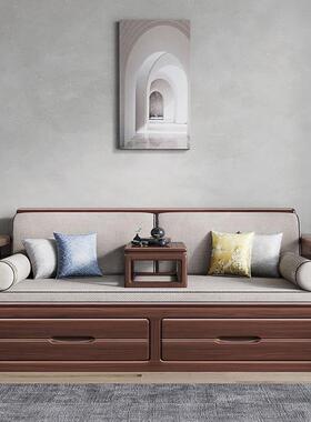 新中式胡桃木全木沙户发床伸缩床家用简约罗实汉D250333床小型厅