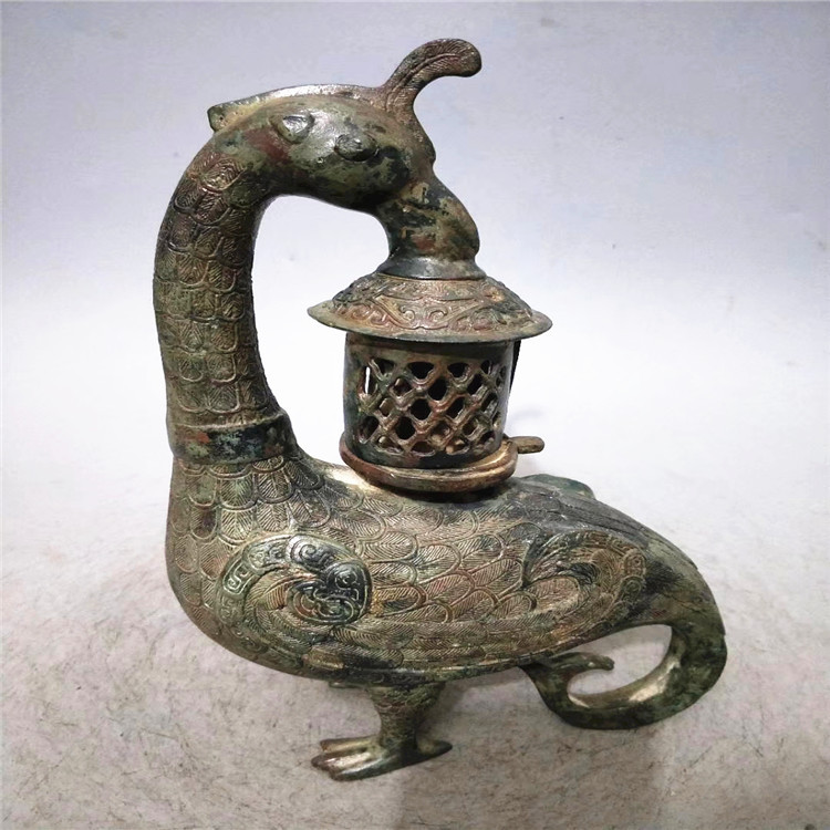 古玩收藏仿鸟宫灯铜器摆件