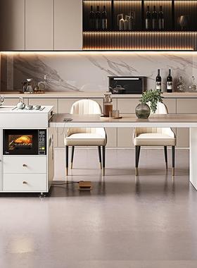 2025体年木新款实纹岩板岛桌CQV台餐一可伸缩家用中导台厨房桌椅