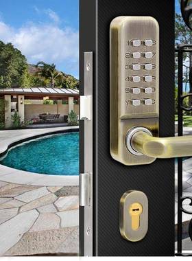 双209CS机面械锁花园门铁金艺门铝合栏门室外栅镂空门庭院密码门