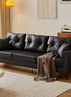 高档发用公出租房屋寓服装家店简SGS约卧室双三人黑色沙皮沙发