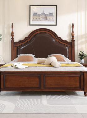 美式乡村实双人大木床1.8现代简约奢主卧1.5米轻气压VGK米箱框储