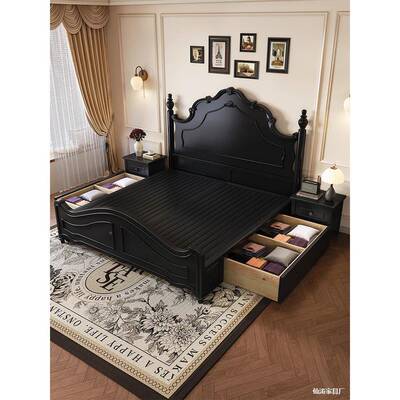 轻式奢美复古实木床1.8m主740卧大代床现简约双人床中古公风主床