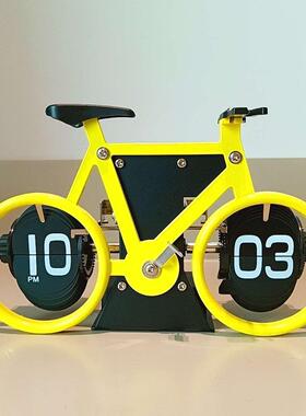 德闹ZON国自动翻页钟表复古客摆件自行车翻页机厅时械钟钟个性台