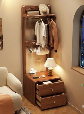 实木IZX衣帽落地卧室用小型能多架功衣服收纳柜挂衣架一家体置物