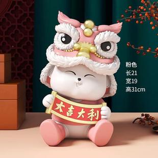 创意新中式醒件书狮兔吉祥摆家居客酒YMO柜电视柜玄关厅柜桌面装