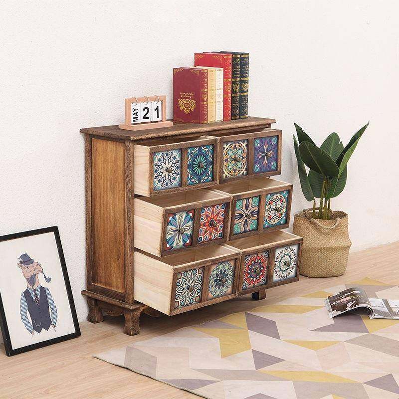 客厅色彩斗柜经木济型储物柜无家简易床头柜实用美式绘柜子复古