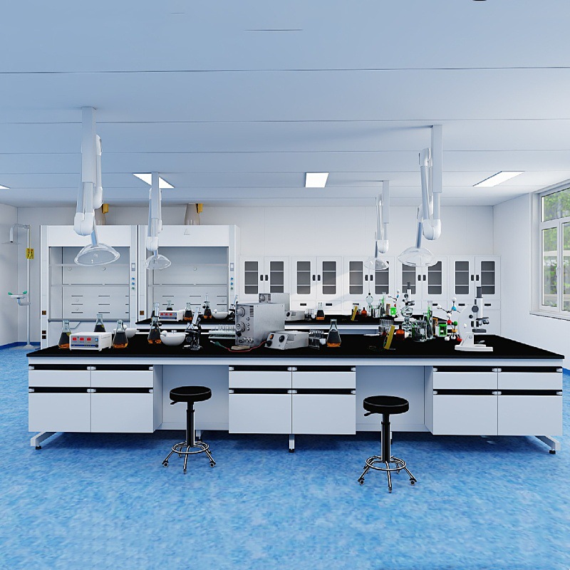 全钢实验台工作台实验室中央操作台钢木实验桌实心理化板试验台