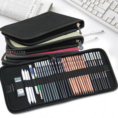 包邮 折叠式帆布插笔袋 素描铅笔袋笔帘 对折拉链画笔包 美术用品
