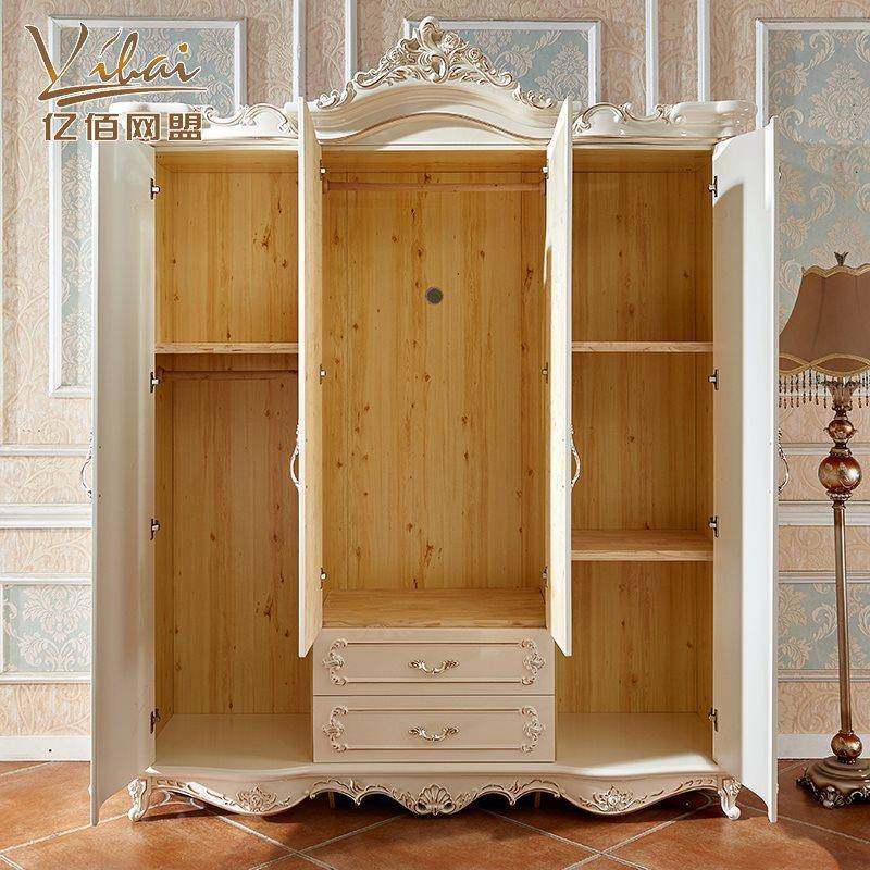 欧式衣柜四门卧2米收纳大柜室实1058光烤珠漆描金别木墅白色大衣