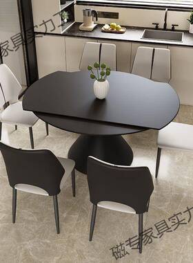 轻奢小户型方两用圆圆现代家用简约餐桌椅黑色qfw旋转桌缩伸意式