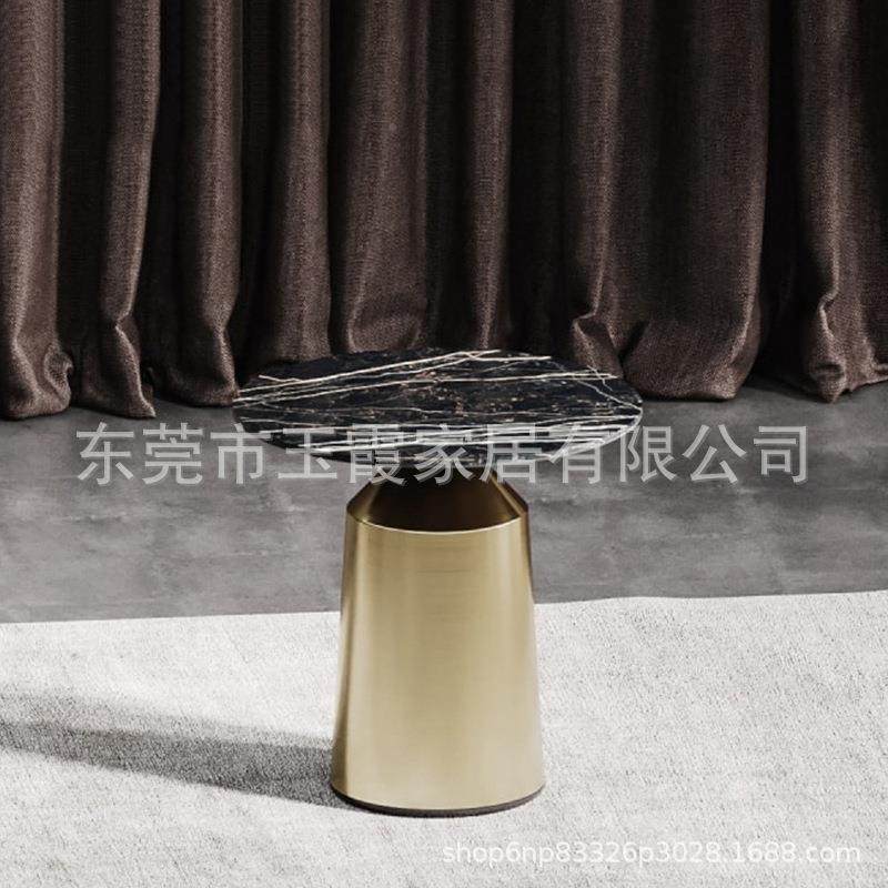 轻XUJ奢大石发边几不锈钢角沙几简约客卧室小茶几桌理圆厅形小空