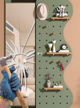 全实风木洞洞板全镜子挂墙隐身形穿镜女生KBP卧室衣化妆挂衣帽架镜子