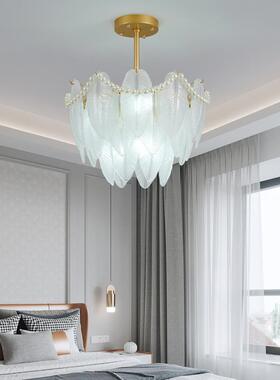 法式田园奢毛珍珠羽璃吸顶轻灯装饰现代简约浪漫玻主卧室书QSDD-