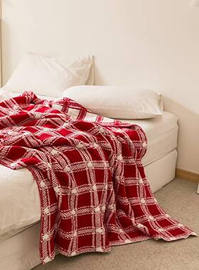 瑞景纺织厂家批冬方格半边针织线毯KNC盖毯季绒软装配沙发毯慕山