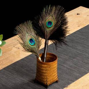 孔掸雀翎竹鸵鸟羽毛574静电除尘紫根鸡毛掸子室桌面茶扫灰清洁佛