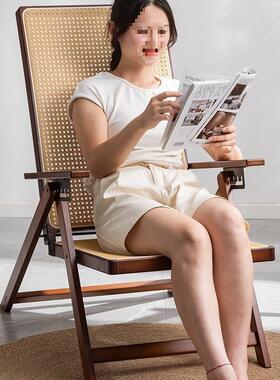 可折叠藤编竹躺椅午休可户外IIX老人藤椅结耐用阳台躺实休坐tω