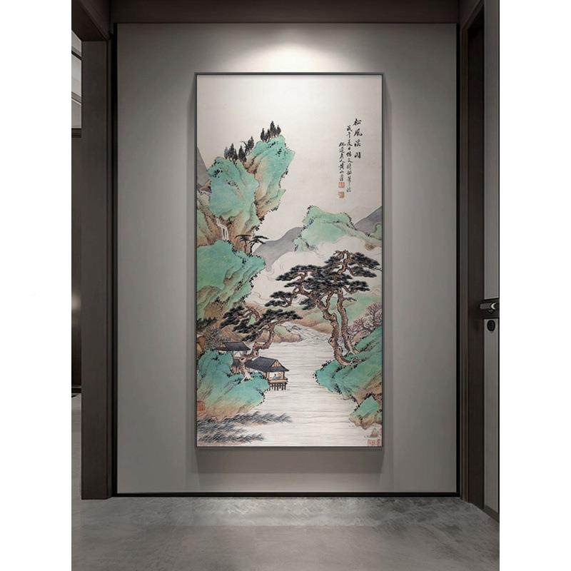 松迎松玄LY松风溪装饰画黄庭坚关风阁山水国画新中式走廊过客道挂