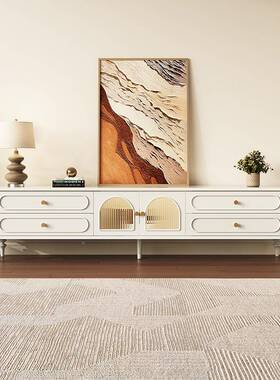 茶法奶式油风实26602电视柜几组合木轻奢感客厅2025新款弧边储物