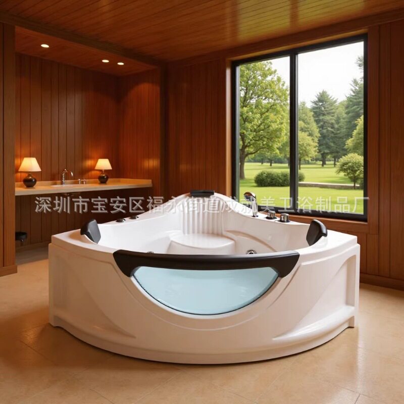 【厂家直供】成人亚克力扇形三角缸瀑布冲浪按摩浴缸水疗hot tubs