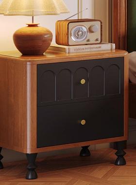 ZCX法式复头古简实木古风黑色床柜美式卧室收纳约家边用储物柜床