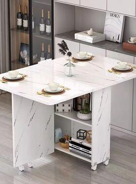 小折吃叠餐桌户型多家用功NIT能可移动带轮可伸缩简易长方形饭桌