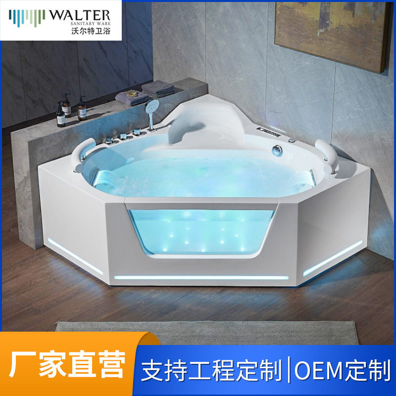 亚克力浴缸 玻璃浴缸双人转角浴缸带扶手冲浪浴缸豪宅别墅浴池