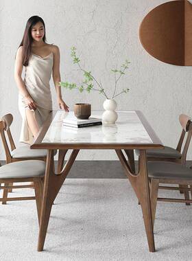 新中式木餐桌椅组长高端实轻KPO奢2合025新款小户型方形岩板家庭