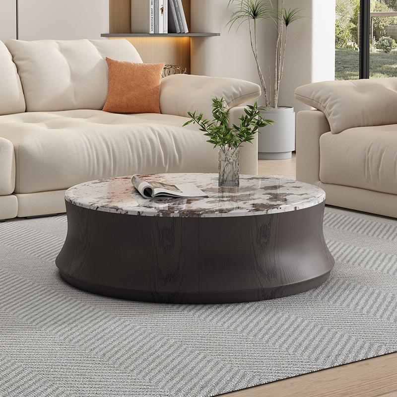 圆形大理石茶几意式极简客厅轻奢设计师款家用茶几电视柜组合别墅