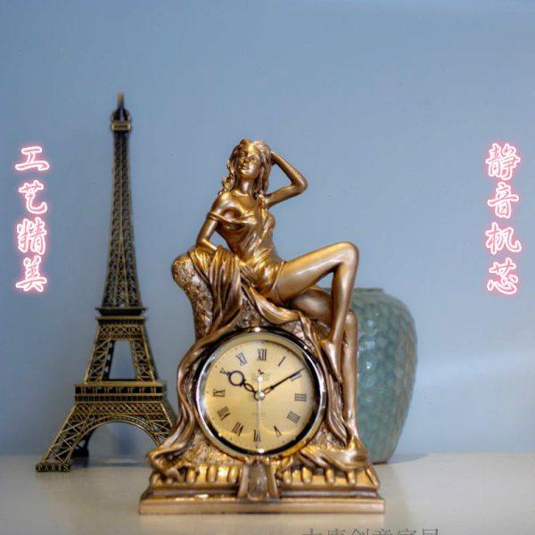 复古座钟客厅欧式工艺品摆件创意时尚装饰西洋女台钟卧室静音钟表