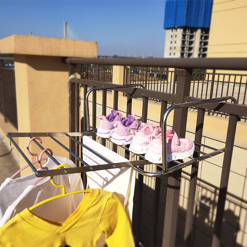 免打孔晾衣架阳台晒衣架窗框内窗户外护栏晾衣杆晒被子折叠便携