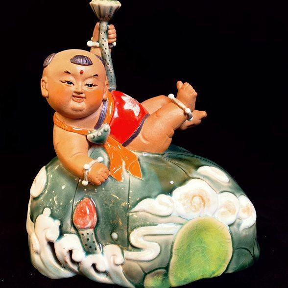 娃娃莲藕连生贵子陶瓷工艺石湾公仔家居结婚宝宝床头客厅摆件礼品